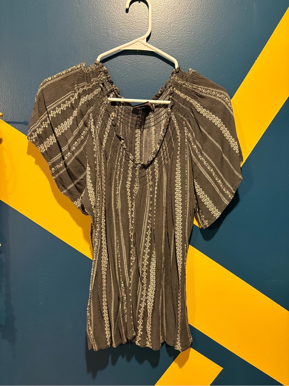 Daytrip Dark Gray Striped Flutter Sleeve Blouse NWOT